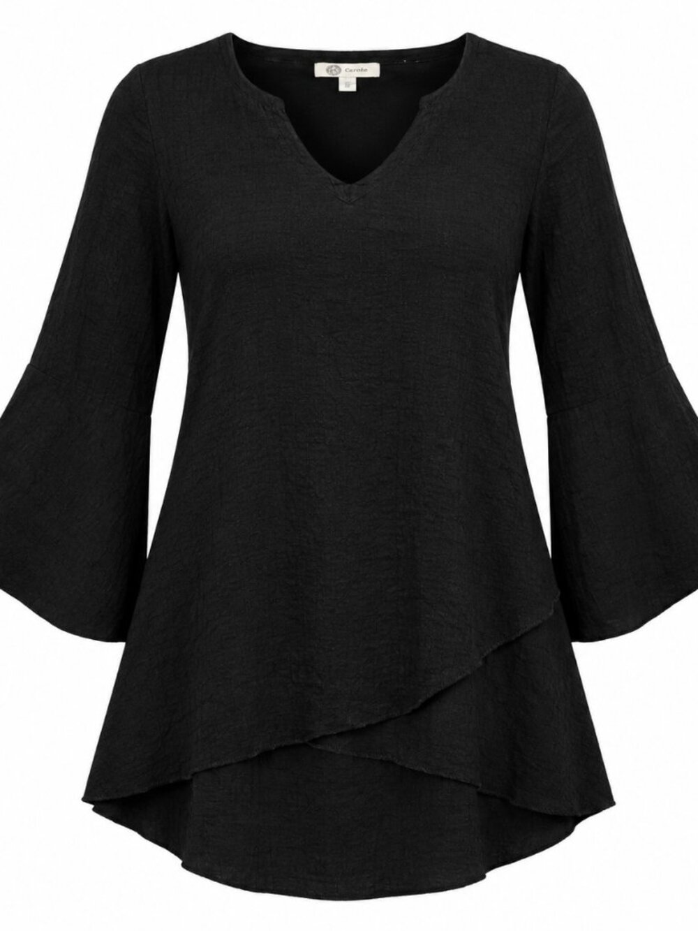 Cristina B Black Witchy Goth V-Neck Tunic Size S Asymmetrical Hem